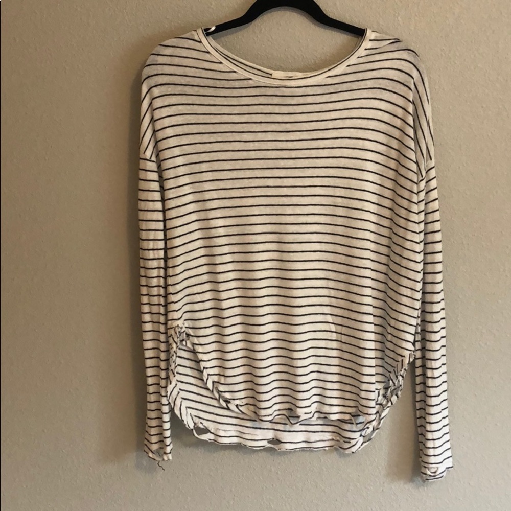 Lovestitch Distressed Hem Strip Long Sleeve